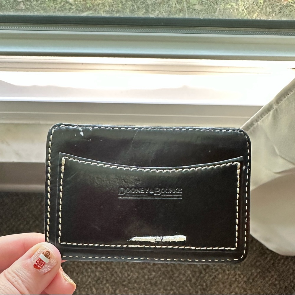 Dooney & Bourke Black Card Holder with White Stitching